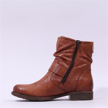 Rieker Tex Round Buckle Ruffled Boot - Tan Leather